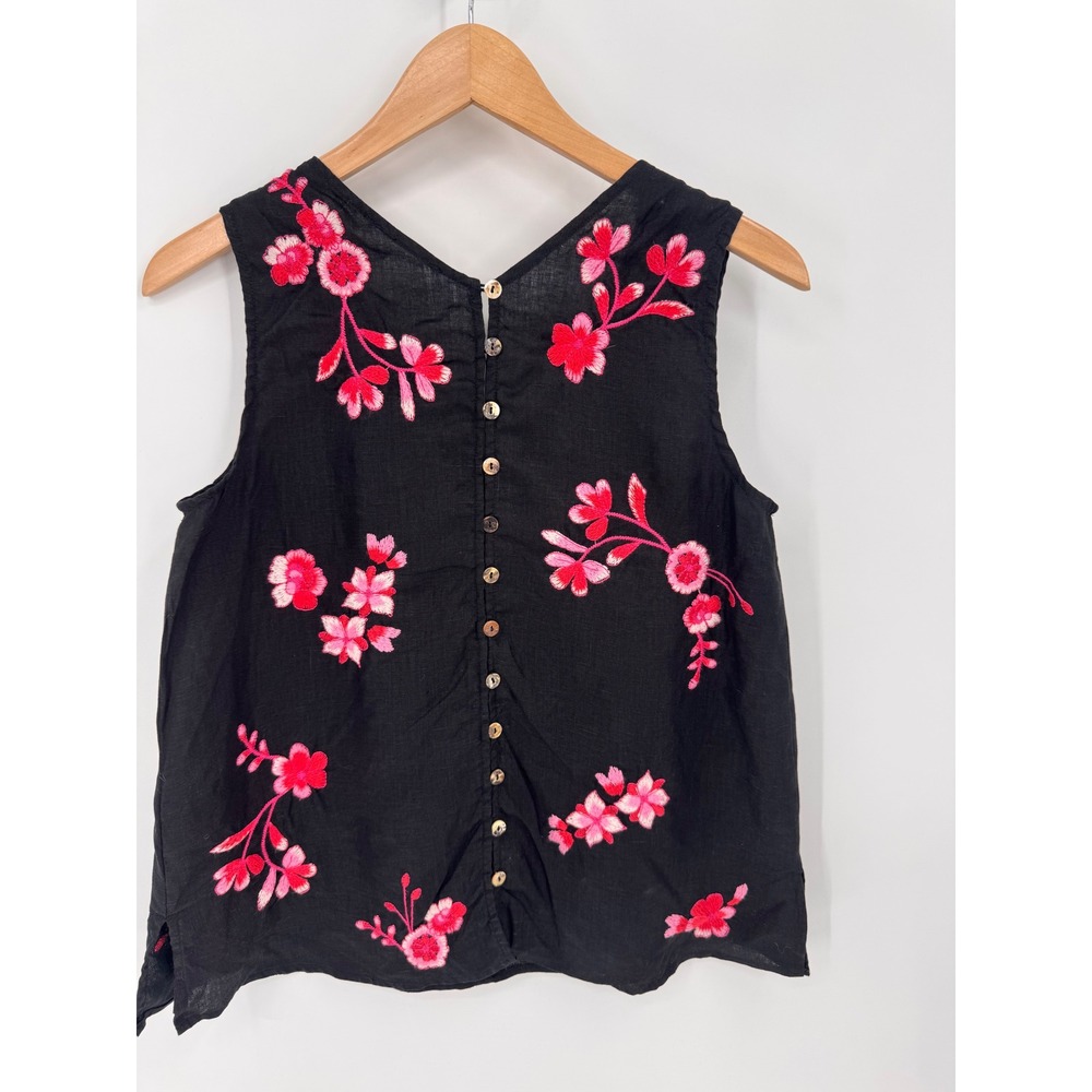 Johnny Was Embroidered Linen Top w
Small Black Pink Floral Paisley Sleeveless - Picture 7 of 9